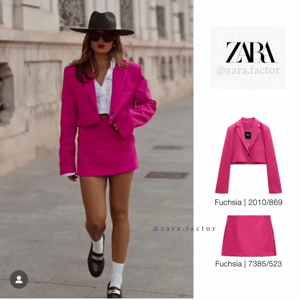 Zara 2 Pieces Set Pink Cropped Blazer And Split Skort